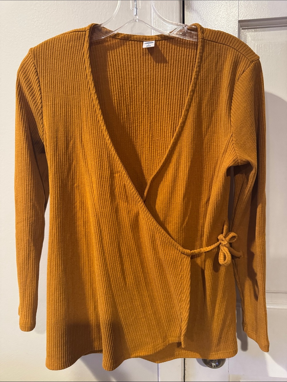 Old Navy Ribbed Wrap Sweater in Mustard Yellow